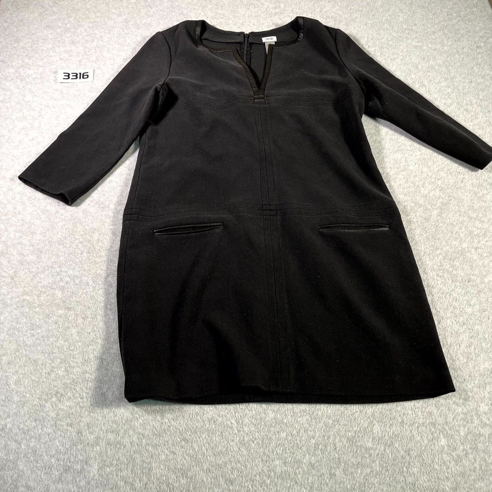 Cache Mini Shift Dress Womens 10 Black Stretch V Neck 3/4 Sleeve Pockets Career